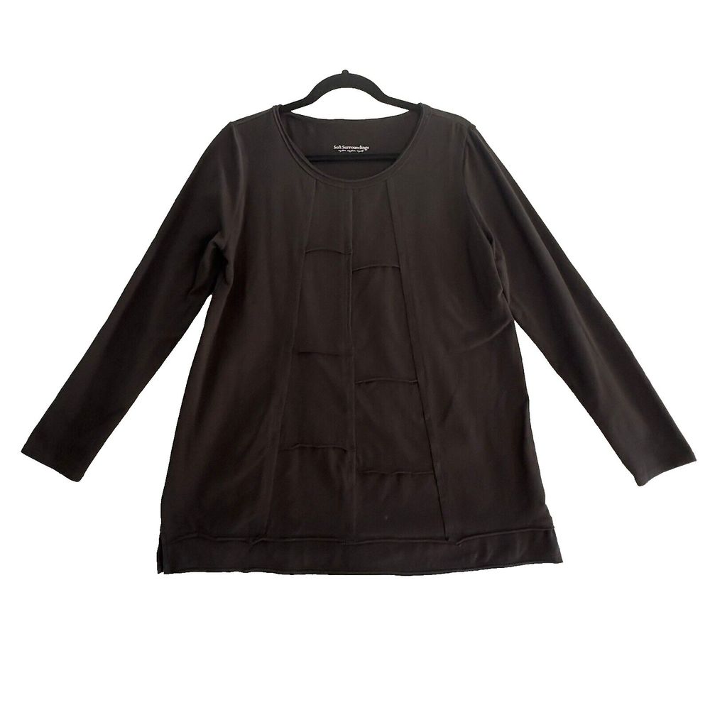 Soft Surroundings Lagenlook Patchwork Tunic Top Womens Sz M Black Long Sleeve